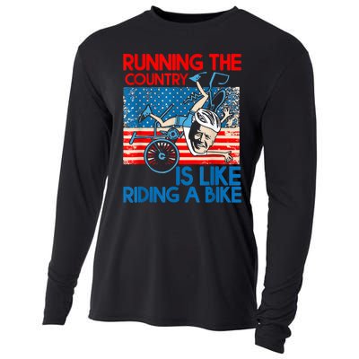 Anti Biden Falling Off Running Country Is Like Riding A Bike Cooling Performance Long Sleeve Crew