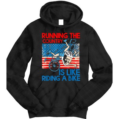 Anti Biden Falling Off Running Country Is Like Riding A Bike Tie Dye Hoodie