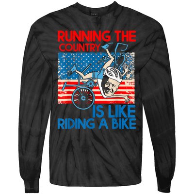 Anti Biden Falling Off Running Country Is Like Riding A Bike Tie-Dye Long Sleeve Shirt