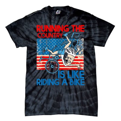 Anti Biden Falling Off Running Country Is Like Riding A Bike Tie-Dye T-Shirt