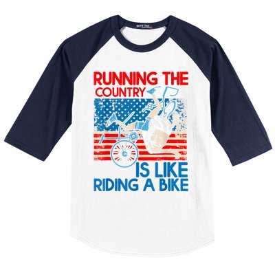 Anti Biden Falling Off Running Country Is Like Riding A Bike Baseball Sleeve Shirt