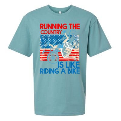 Anti Biden Falling Off Running Country Is Like Riding A Bike Sueded Cloud Jersey T-Shirt