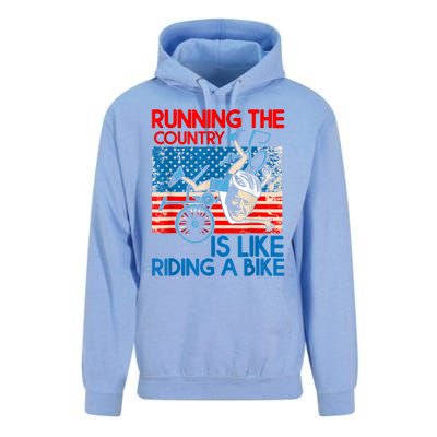 Anti Biden Falling Off Running Country Is Like Riding A Bike Unisex Surf Hoodie