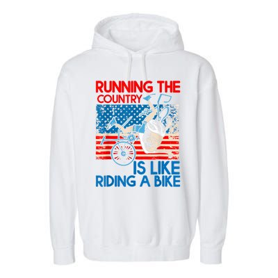 Anti Biden Falling Off Running Country Is Like Riding A Bike Garment-Dyed Fleece Hoodie