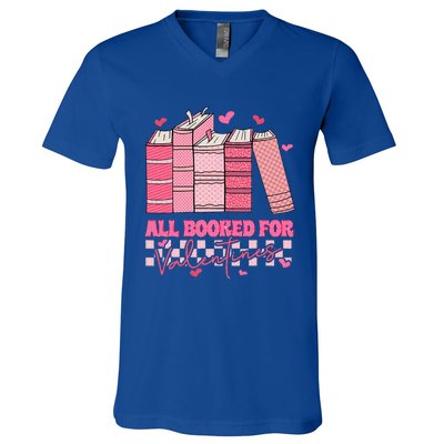 All Booked For Valentines Day Teachers Book Lovers Librarian V-Neck T-Shirt