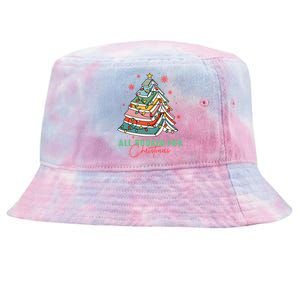 All Booked For Christmas Book Lovers Xmas Tree Bookish Cute Gift Tie-Dyed Bucket Hat