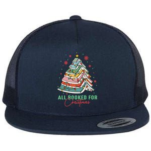 All Booked For Christmas Book Lovers Xmas Tree Bookish Cute Gift Flat Bill Trucker Hat