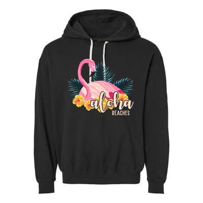 Aloha Beaches Flamingo Tropical Garment-Dyed Fleece Hoodie