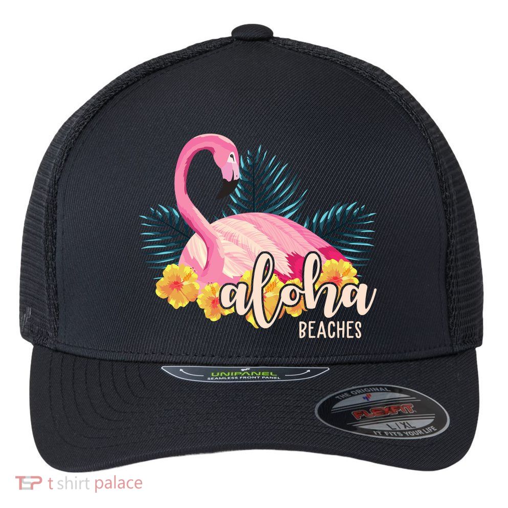 Aloha Beaches Flamingo Tropical Flexfit Unipanel Trucker Cap