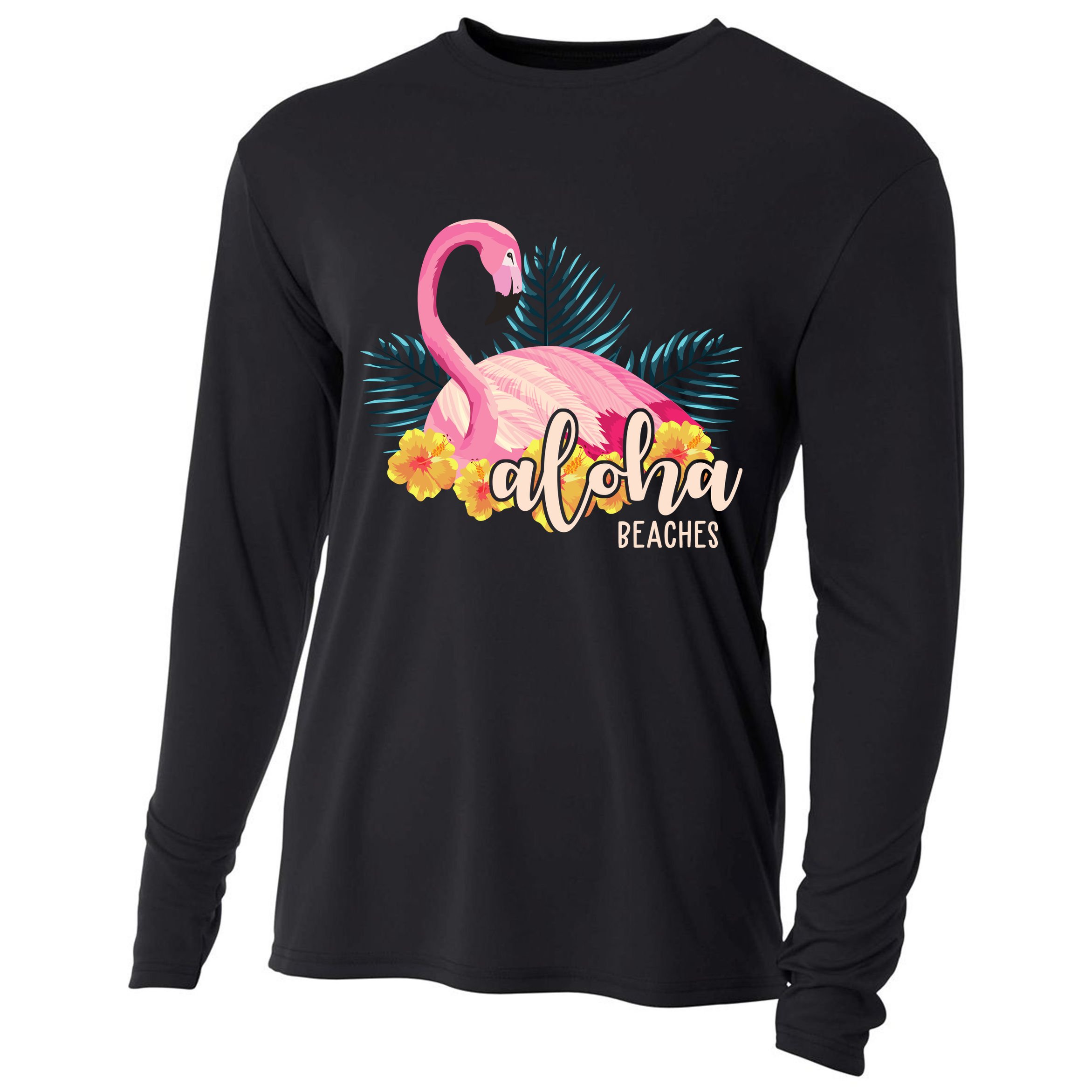 Aloha Beaches Flamingo Tropical Cooling Performance Long Sleeve Crew