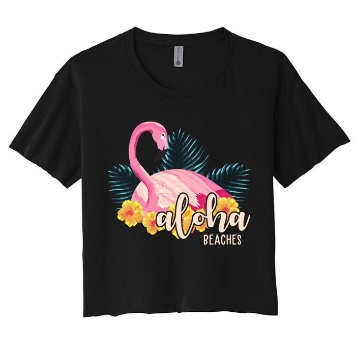 Aloha Beaches Flamingo Tropical Women's Crop Top Tee