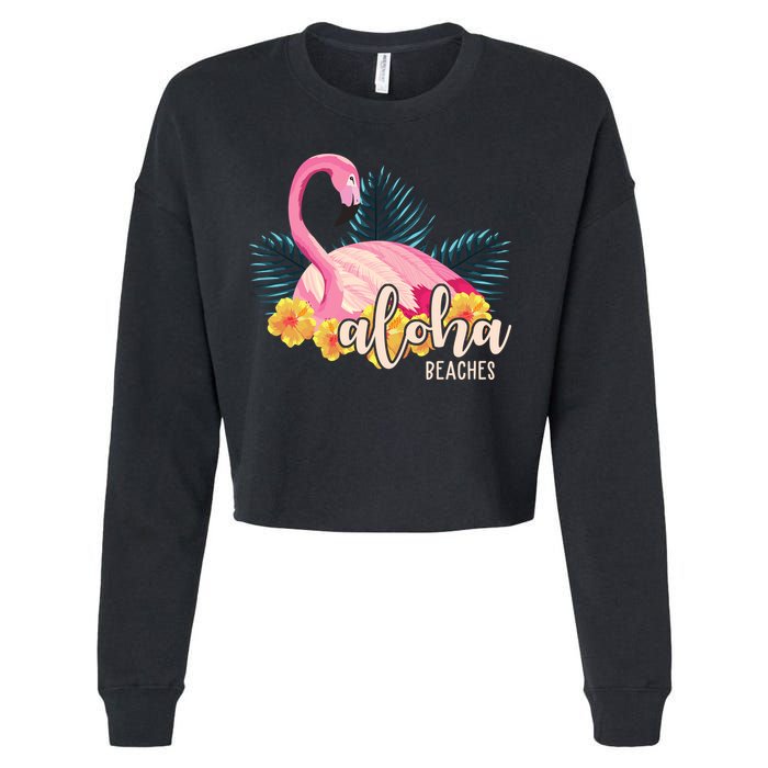 Aloha Beaches Flamingo Tropical Cropped Pullover Crew