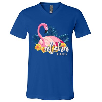 Aloha Beaches Flamingo Tropical V-Neck T-Shirt