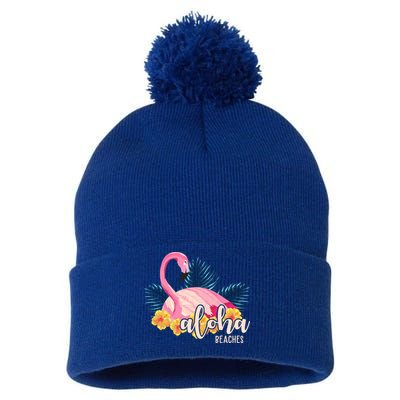 Aloha Beaches Flamingo Tropical Pom Pom 12in Knit Beanie