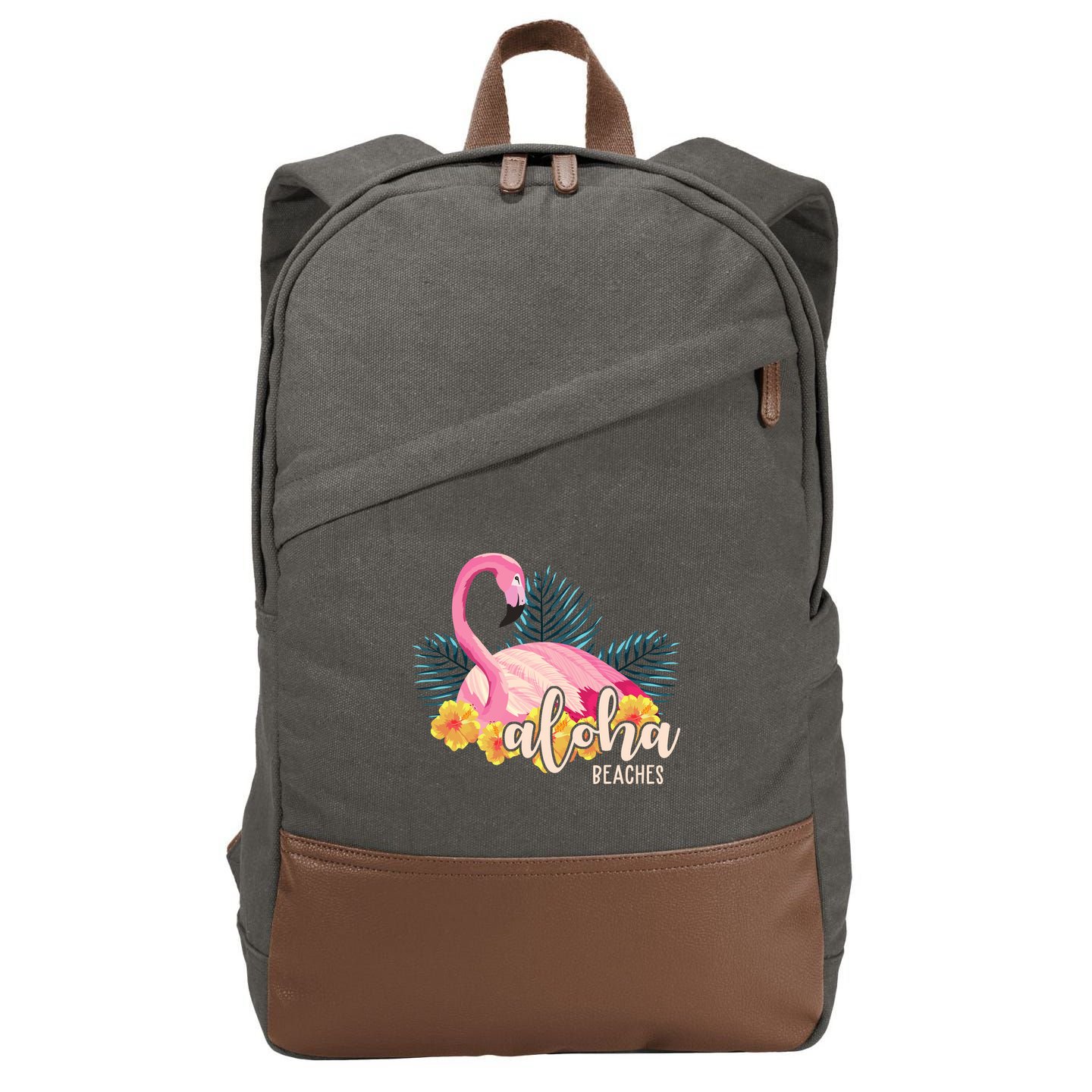 Aloha Beaches Flamingo Tropical Cotton Canvas Backpack