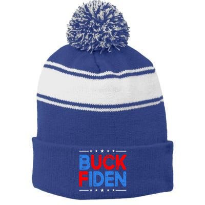 Anti Biden Funny Impeach Joe Biden Buck Fiden Cool Gift Stripe Pom Pom Beanie