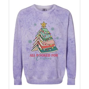 All Booked For Christmas Christmas Book Tree Light Funny ChristmasChristmas G Colorblast Crewneck Sweatshirt