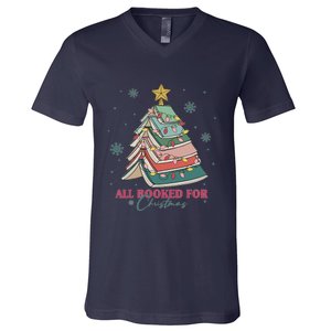 All Booked For Christmas Christmas Book Tree Light Funny ChristmasChristmas G V-Neck T-Shirt