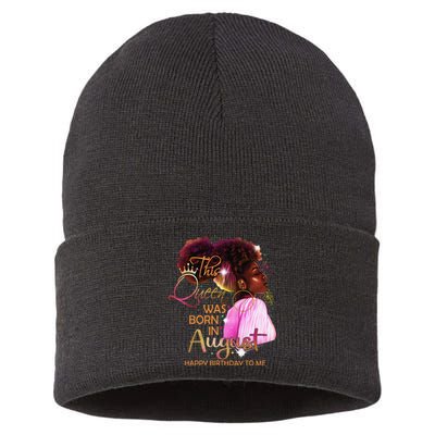 August Birthday Funny Melanin Afro Queen Black Wo Sustainable Knit Beanie