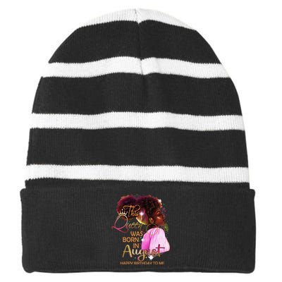 August Birthday Funny Melanin Afro Queen Black Wo Striped Beanie with Solid Band