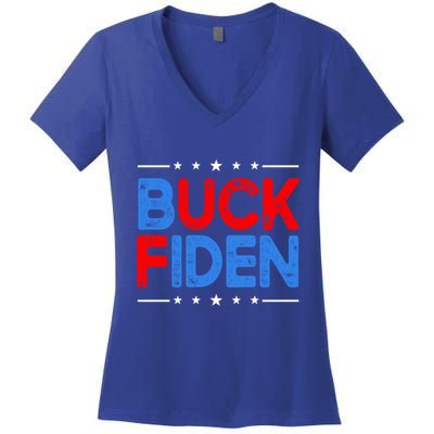 Anti Biden Funny Impeach Joe Biden Buck Fiden Great Gift Women's V-Neck T-Shirt