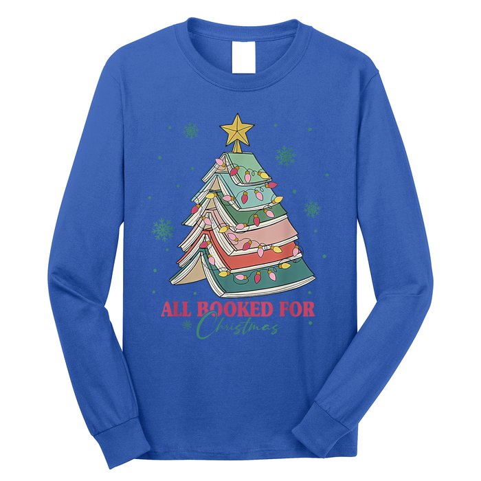 All Booked For Christmas Vintage Librarian Xmas Tree Lights Gift Long Sleeve Shirt