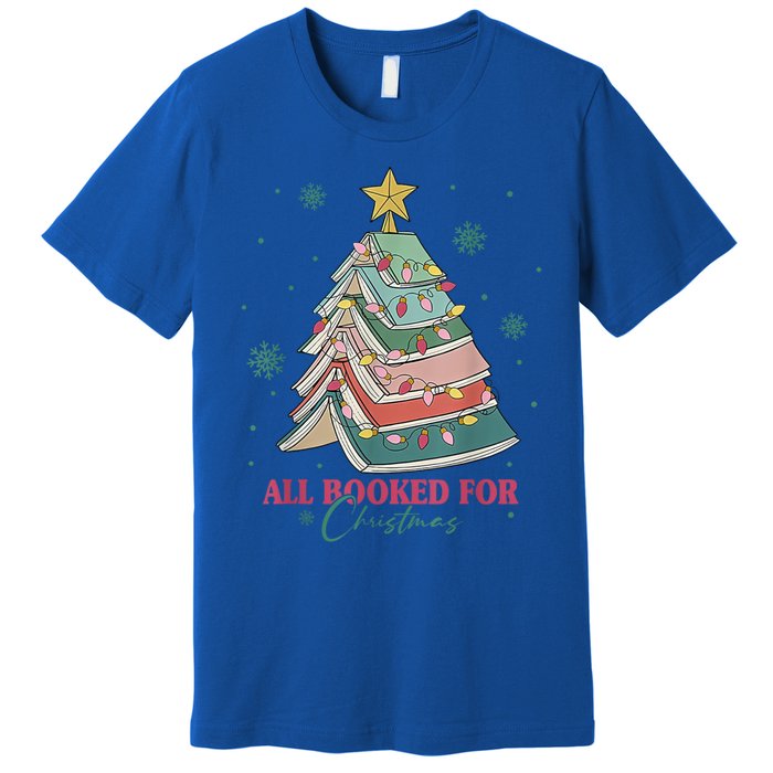 All Booked For Christmas Vintage Librarian Xmas Tree Lights Gift Premium T-Shirt