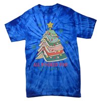 All Booked For Christmas Vintage Librarian Xmas Tree Lights Gift Tie-Dye T-Shirt