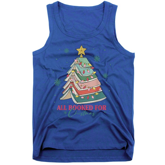 All Booked For Christmas Vintage Librarian Xmas Tree Lights Gift Tank Top