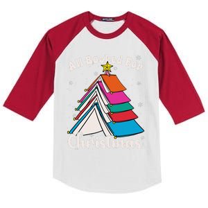 All Booked For Christmas Book Xmas Tree Lights Book Club Kids Colorblock Raglan Jersey