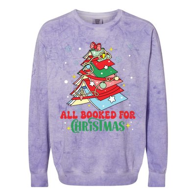 All Booked For Christmas Groovy Christmas Book Tree Squad Colorblast Crewneck Sweatshirt