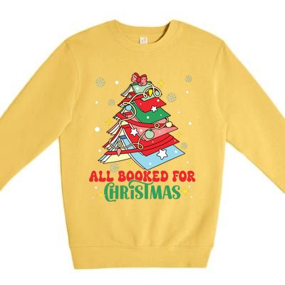 All Booked For Christmas Groovy Christmas Book Tree Squad Premium Crewneck Sweatshirt