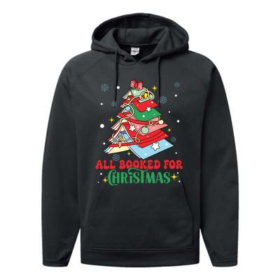 All Booked For Christmas Groovy Christmas Book Tree Squad Performance Fleece Hoodie