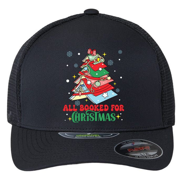 All Booked For Christmas Groovy Christmas Book Tree Squad Flexfit Unipanel Trucker Cap