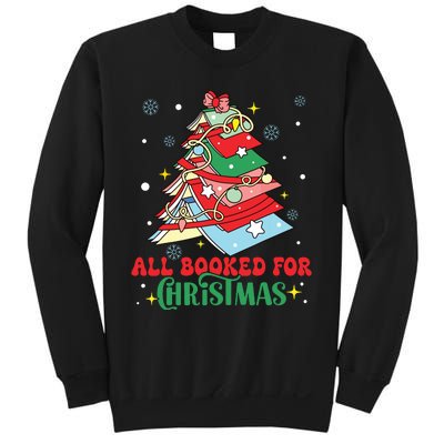 All Booked For Christmas Groovy Christmas Book Tree Squad Sweatshirt