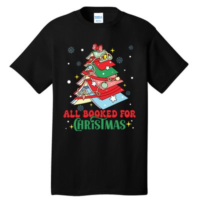 All Booked For Christmas Groovy Christmas Book Tree Squad Tall T-Shirt