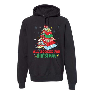 All Booked For Christmas Groovy Christmas Book Tree Squad Premium Hoodie