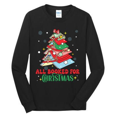 All Booked For Christmas Groovy Christmas Book Tree Squad Tall Long Sleeve T-Shirt