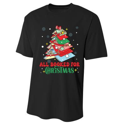 All Booked For Christmas Groovy Christmas Book Tree Squad Performance Sprint T-Shirt