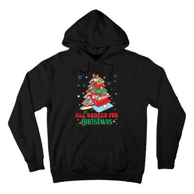 All Booked For Christmas Groovy Christmas Book Tree Squad Tall Hoodie