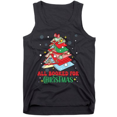 All Booked For Christmas Groovy Christmas Book Tree Squad Tank Top