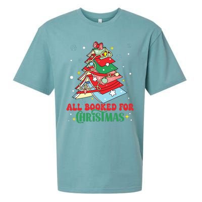 All Booked For Christmas Groovy Christmas Book Tree Squad Sueded Cloud Jersey T-Shirt