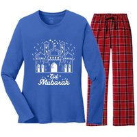 Arabic Blessed Feast Muslim Holiday Eid Al Fitr Eid Mubarak Gift Women's Long Sleeve Flannel Pajama Set 