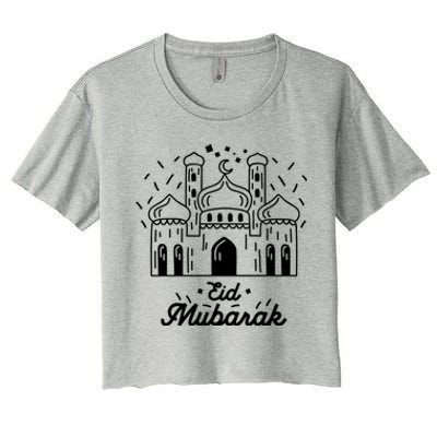 Arabic Blessed Feast Muslim Holiday Eid Al Fitr Eid Mubarak Gift Women's Crop Top Tee