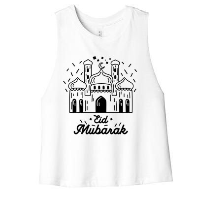 Arabic Blessed Feast Muslim Holiday Eid Al Fitr Eid Mubarak Gift Women's Racerback Cropped Tank