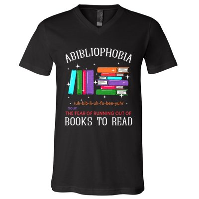 Abibliophobia Bibliophilia Fear Read Bibliophile Bookworm V-Neck T-Shirt