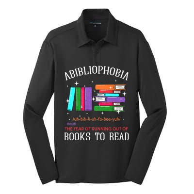 Abibliophobia Bibliophilia Fear Read Bibliophile Bookworm Silk Touch Performance Long Sleeve Polo