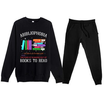 Abibliophobia Bibliophilia Fear Read Bibliophile Bookworm Premium Crewneck Sweatsuit Set