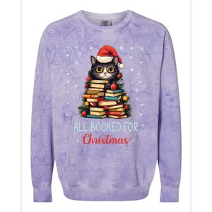 All Booked For Christmas Black Cat Santa Teacher Books Tree Great Gift Colorblast Crewneck Sweatshirt