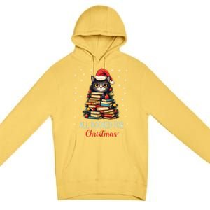 All Booked For Christmas Black Cat Santa Teacher Books Tree Great Gift Premium Pullover Hoodie